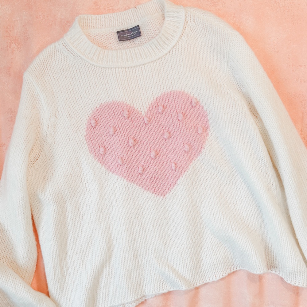 Women's Cream Sweater with Pink Heart by Wooden Ships